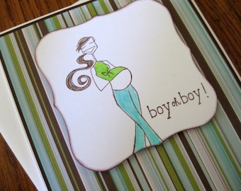 boy oh boy  - Expecting Brunette Mother Baby Boy Handmade Card