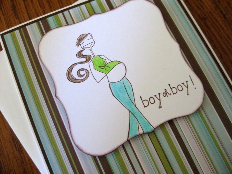 boy oh boy Expecting Brunette Mother Baby Boy Handmade Card image 1