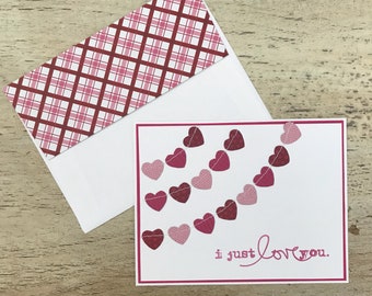 i just love you with paper heart banners - Handmade Greeting Card