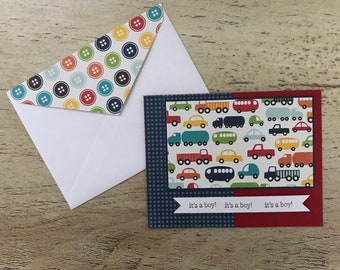 it's a boy with trucks and cars - handmade greeting card