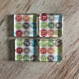 Bingo Numbers square glass magnets set of 4 image 1