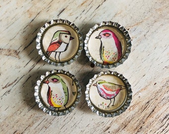 Love Birds #2 Bottlecap Magnets - Set of 4