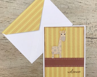 welcome with giraffe handmade baby greeting card