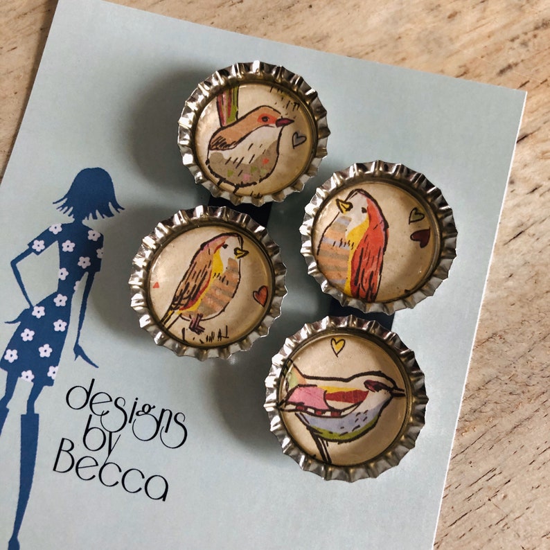 Love Birds 3 Bottlecap Magnets Set of 4 image 5