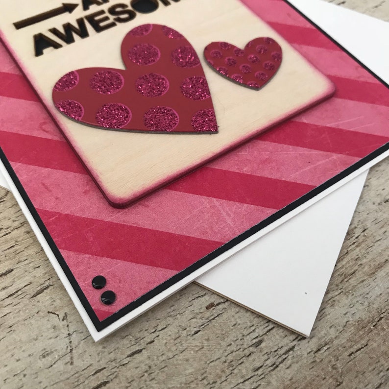 You are Awesome with Glittering Hearts handmade Valentine's, love, anniversary, wedding, friendship greeting card image 7