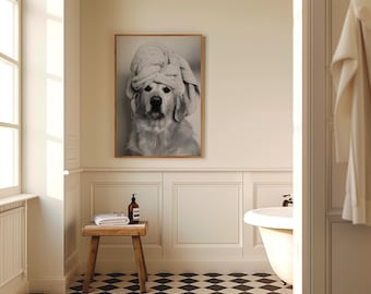 Decorazione murale per bagno Golden Retriever in bianco e nero - Download digitale