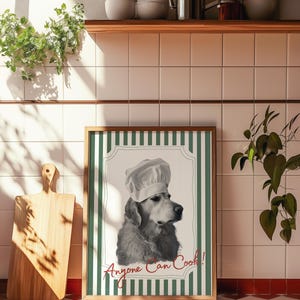 Anyone Can Cook! Serious Chef Golden Retriever Kitchen Wall Art - Digital Download