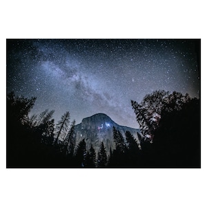 Nighttime Majesty: Yosemite National Park&#39;s El Capitan Landscape Print with Climbers and Milky Way