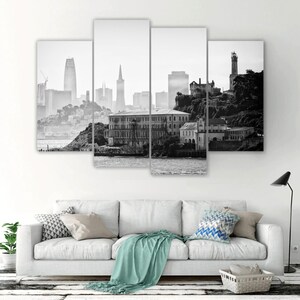 Alcatraz Island Canvas Print: San Francisco Black and White Cityscape