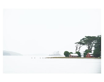Rainy Day Serenity - Minimalist Coastal Landscape Photography, Tomales Bay, Marshall, CA