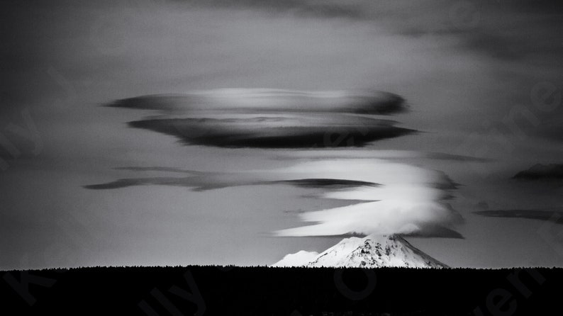 Lenticular Clouds over Mount Shasta: Monochrome View image 1