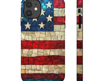 Patriotic American Flag 4th of July, Stained Glass USA Flag Case , Memorial Day, Phone 16 15 14 Pro Max Samsung Galaxy S25 S24 Google Pixel