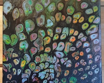 Pintura acrílica vertida de células de camaleón: arte mural colorido