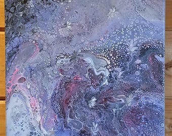 Acrylic Pour Painting, On Stretched Canvas, Purple With Cells