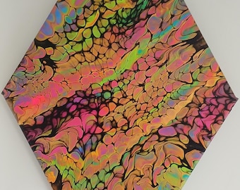 Acrylic Pour, Swipe Technique, Bright Colours With Gold, Wall Art, Abstract Art