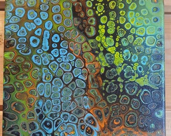 Pintura acrílica vertida de células de camaleón: arte mural abstracto y colorido