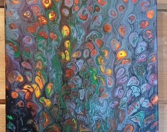 Pintura acrílica vertida de células de camaleón: arte mural colorido