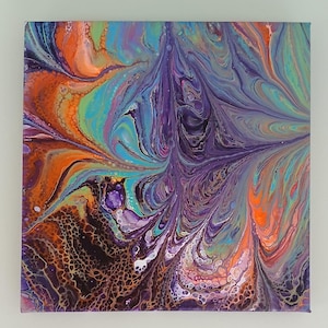 Acrylic Pour Painting, On Small Square Stretched Canvas