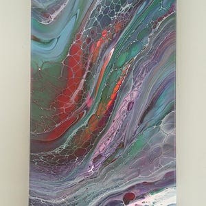 Acrylic Pouring, Swipe In White, Bright And Colourful Painting, On Long Rectangle Canvas