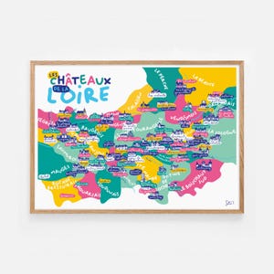 Poster "I Castelli della Loira" / Mappa / Francia / Quadri / Decorazione