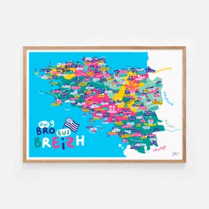 Affiche "La Bretagne" / Carte / France / Art mural / Art print / Déco / Breizh / Travel poster