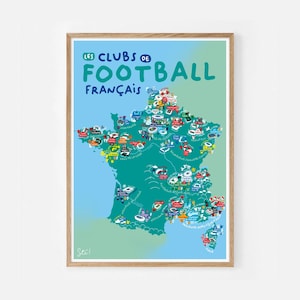 Affiche "Les clubs de football français" / Carte / France / Art mural / Déco