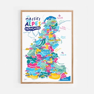 Affiche "Les massifs des Alpes" / Carte / France / Art mural / Art print / Déco / Montagne / Travel poster
