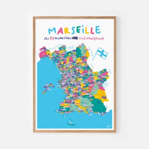 Affiche "Marseille, les 111 quartiers de la cité phocéenne" / Carte / France / Illustration