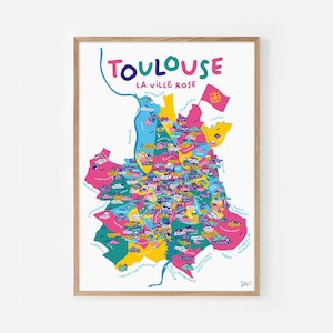 Cartaz "Toulouse, a cidade rosa" / Mapa / França / Arte de parede / Impressão artística / Decoração / Paisagem urbana / Cartaz de viagem