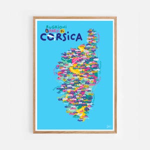 Poster "Le regioni e i villaggi della Corsica" / Mappa / Francia / Corsica / Decorazione / Arte murale / Stampa artistica / Poster di viaggio