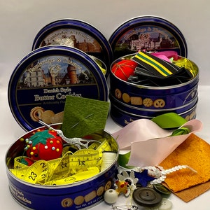 Just Like Grandma&#39;s Sewing Kit! Everything You Need to Sew In A Butter Cookie Tin! Just like the vintage tins we grew up with!