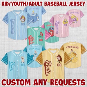 Personalized Disney Princess Collection Jersey, Disney Game Day Kid Adult Jersey, Gift For Baseball Fan, Disney Princess Matching Gift