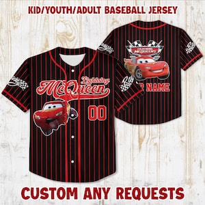 Personalized Cars Lightning McQueen Baseball Jersey, Custom Cars Baseball Jersey, Disneyland Trip 2025 Jersey, Disney Cars Birthday Gift
