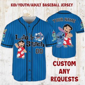 Three Color Disney Lilo and Stitch Baseball Jersey, Family Matching Outfit,Birthday Gift, Stitch Gift For Baseball Fans,Custom Disney Jersey