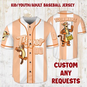 Custom Disney Tigger Baseball Jersey, Gift for Kids, Disney Birthday Gift, Gift For Baseball Fans, Disneyland Trip, Disney&#39;s Fan Club