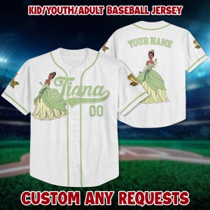 Personalized Princess Tiana White Jersey, Princess Disney Baseball Jersey, Jersey for Kids, Youth & Adults, Gift For Her