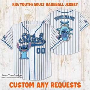 Custom Disney Lilo & Stitch Happy Striped, Custom Kid Youth Adult Disney Jersey, Disney Baseball Jersey, Stitch Birthday Gift Stitch Fan