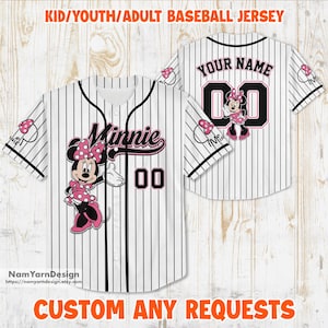 Custom Minnie Mouse Baseball Jersey Team, Personalized Minnie Jersey, Baseball Jersey Team Outfit, Gift for Kids, Matching Family Shirt