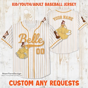 Custom Disney Princess Belle Beauty and the Beast Simple, Custom Kid Youth Adult Disney Baseball Jersey, Disney Princess Girl Trip Matching