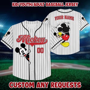 Personalize Disney Mickey Baseball Jersey, Custom Kid Youth Adult Baseball Jersey, Custom Disney Birthday Boy Gift