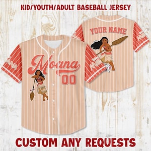 Personalisierte Disney Moana Jersey, benutzerdefinierte Name Kid Jugend Erwachsenen Disney Baseball Jersey, Disney Prinzessinnen passende Outfit Disney Mädchen Reise