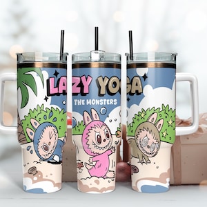 Limited Lazy YoGa Monster Doll Tumbler with Handle, Trending Gift 2025, Monster Doll 40oz Tumbler Mug