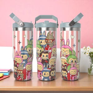 Bunny & Monster Tumbler with Handle: 30oz Stainless Steel Collab Mug
