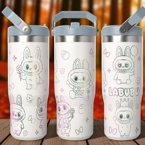 Custom Bunny & Monster Doll Tumbler with Handle: Personalized Kids Gift