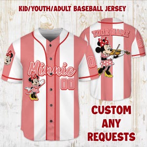Custom Disney Minnie Baseball Jersey, Gift for Kids, Disney Birthday Gift, Gift For Baseball Fans, Disneyland Trip, Disney&#39;s Fan Club
