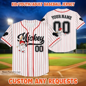 Personalized Disney Mickey Mouse Baseball Jersey, Disney Mickey Baseball Jersey, Disneyland Summer Vacation Trip, Disney Sport Team Jersey