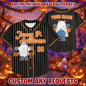 Personalized Disney Monster Inc James Sullivan Cyan Simple Halloween Baseball, Custom Name Baseball Team Jersey, Birthday Gift for Monster