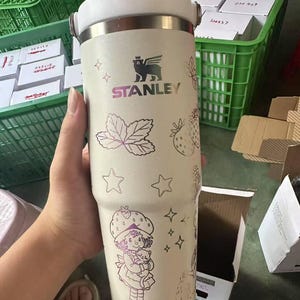 Custom Strawberry Character Tumbler with Handle, Kids Gift 30oz Flip Straw Tumbler