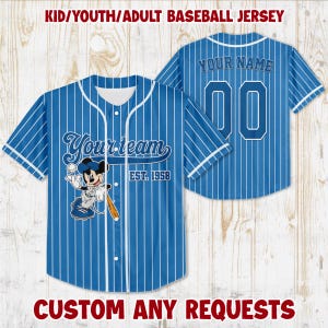 Personalize Disney Vintage Mickey Baseball Jersey, Custom Kid Youth Adult Baseball Jersey, Custom Disney Birthday Boy Gift,Custom color team