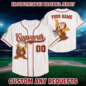 Customized Disney Cogsworth Baseball Jersey, Kids, Youths, Adults Baseball Jersey, Disney Princess Baseball Jersey Outfits